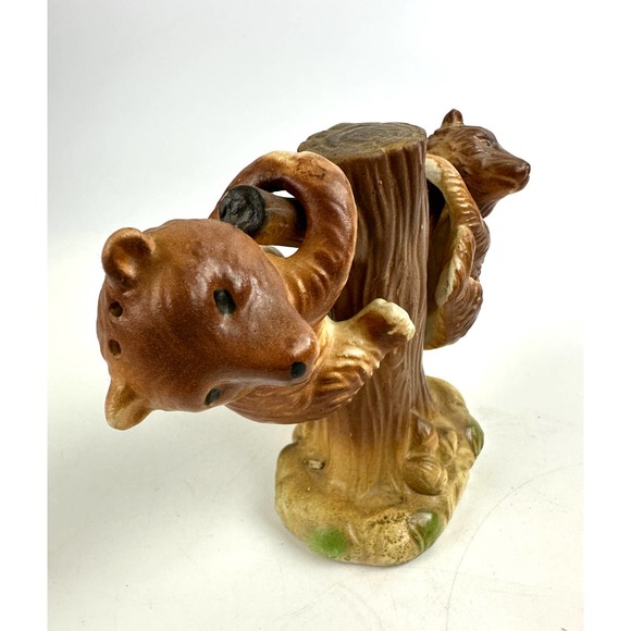 Vintage Kitschy Bear Cubs Salt And Pepper Shakers Cute Hanging On A Tree Design - Picture 3 of 12